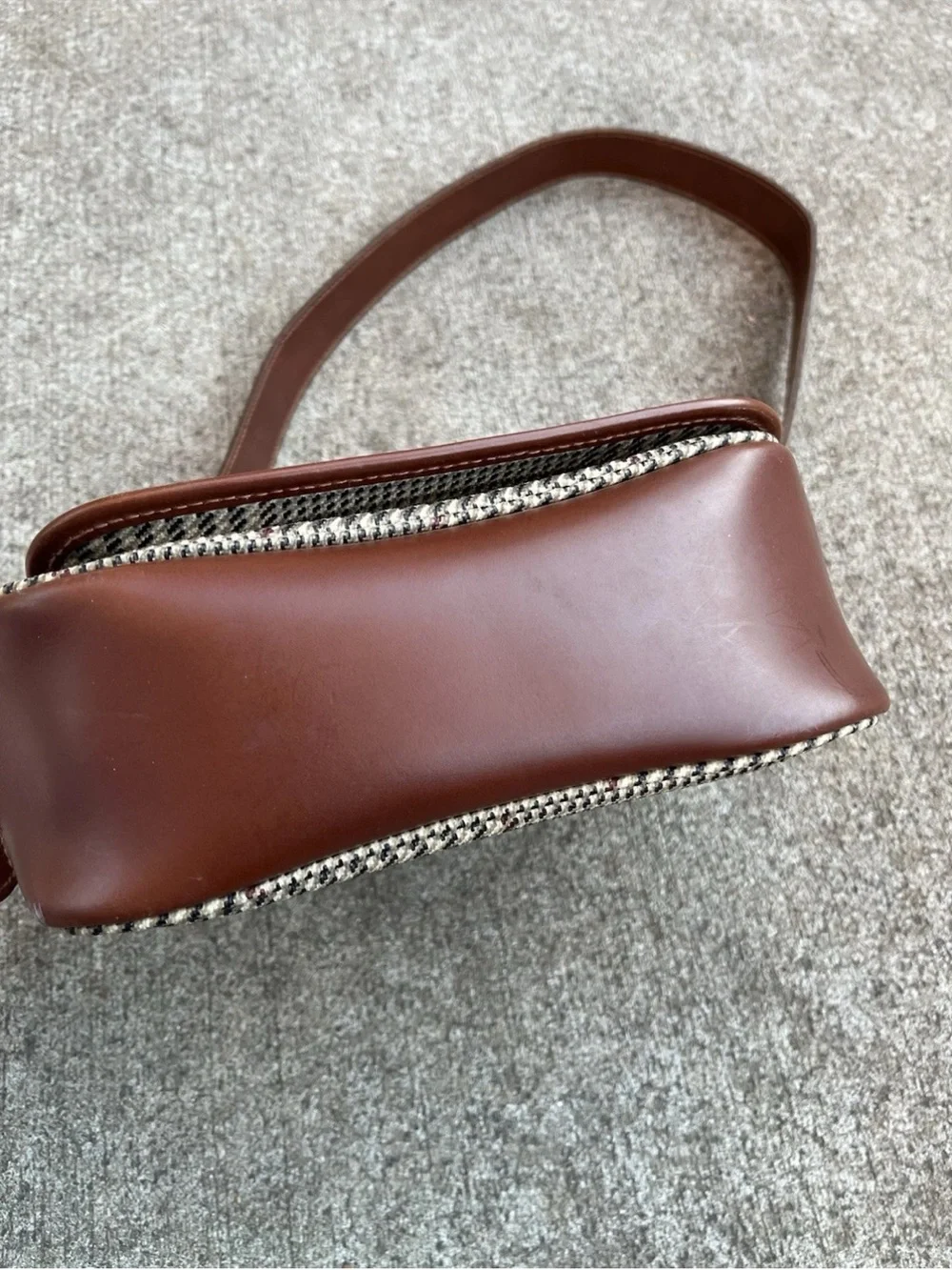 VTG 90s Ralph Lauren Houndstooth Tweed Leather Crossbody Bag Fall Dark Academia